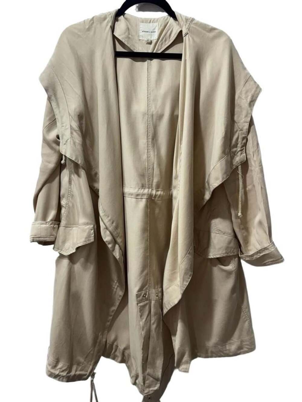 Silence + Noise Tan Asymmetrical Hooded Utility Coat Trench Jacket